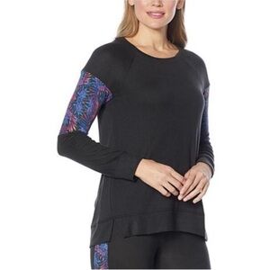 New Retreat by Rhonda Shear Knit Lounge Shirt -Black/Floral print- size 3x